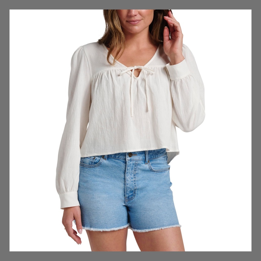 Women’s Quicksilver Kelsey Cotton Top Shirt Blouse Tie Front White Off White NWT